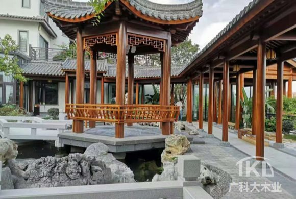 古建菠萝格亭廊 防腐木凉亭长廊制作厂家